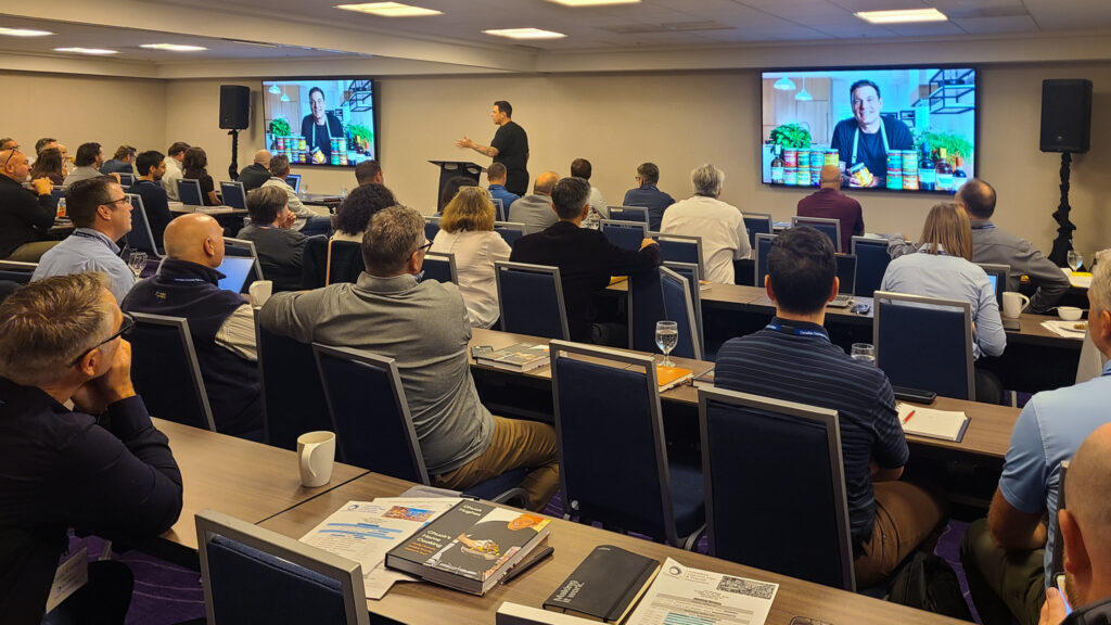 Celebrity chef and entrepreneur Chuck Hughes delivers a keynote presentation at the 2025 CCPPA Fall Meetings in Montreal, sharing lessons on leadership, teamwork, and precision drawn from his experience in the culinary industry.